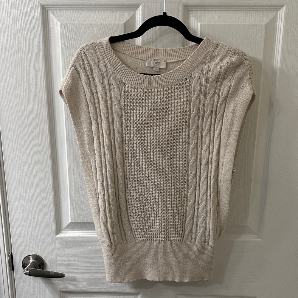 LOFT Beige Cable Knit Sweater